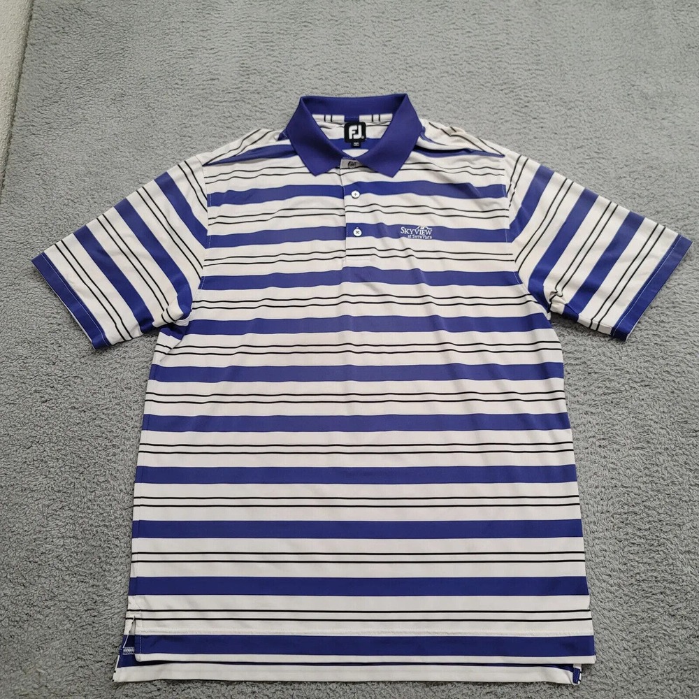 FJ Shirt Mens XL Purple Black White Striped Logo Skyview Embroidered Golf Casual